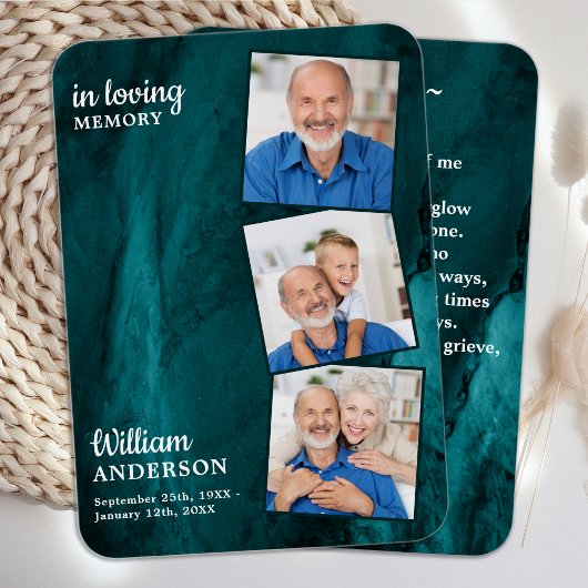 メモリアル3写真葬式祈りの言葉カードグリーンマーブル