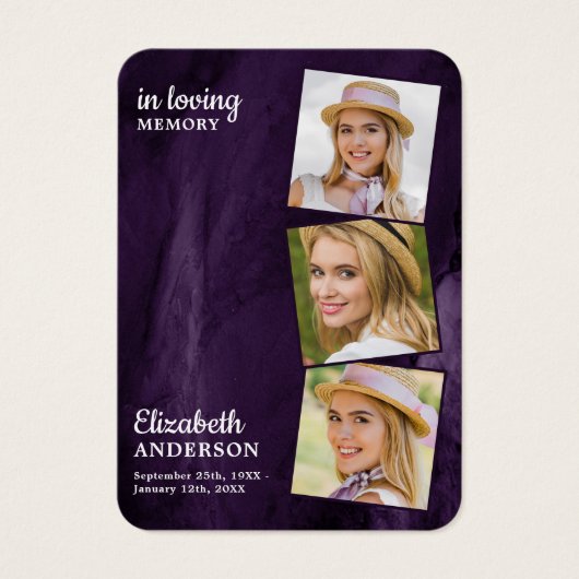 メモリアル3写真葬式祈りの言葉カードパープルマーブル (正面)
