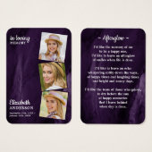 メモリアル3写真葬式祈りの言葉カードパープルマーブル (正面&裏面)