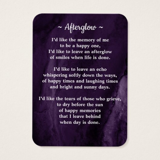 メモリアル3写真葬式祈りの言葉カードパープルマーブル (裏面)