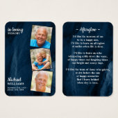 メモリアル3写真葬式祈りの言葉カードブルーマーブル (正面&裏面)