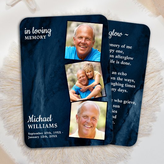 メモリアル3写真葬式祈りの言葉カードブルーマーブル