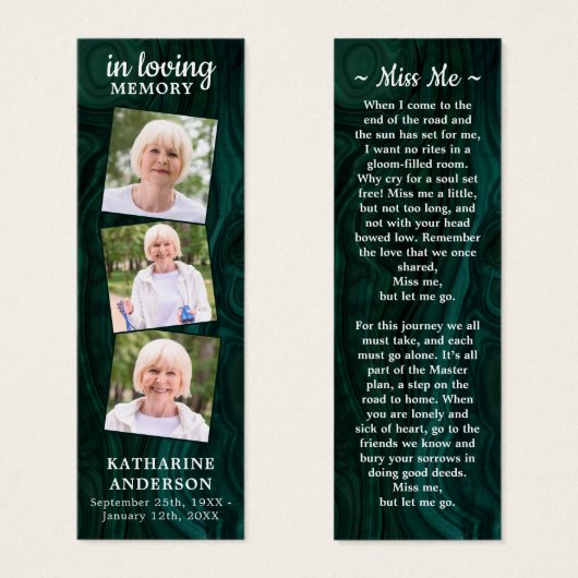 メモリアル3写真葬式祈りの言葉ブックマークグリーン (正面&裏面)