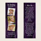 メモリアル3写真葬式祈りの言葉ブックマークパープル (正面&裏面)