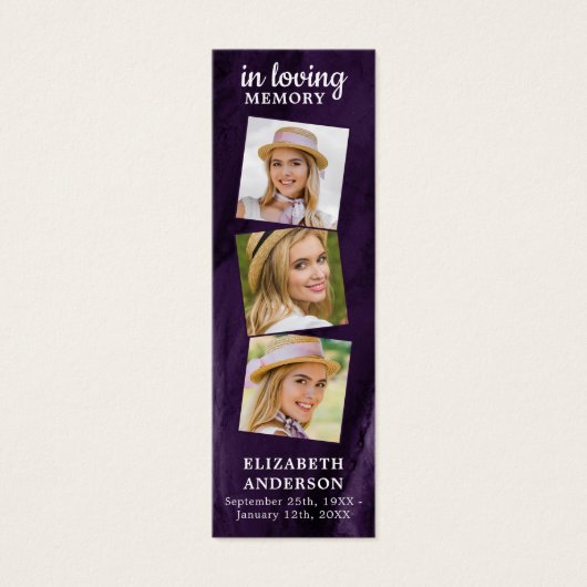 メモリアル3写真葬式祈りの言葉ブックマークパープル (正面)