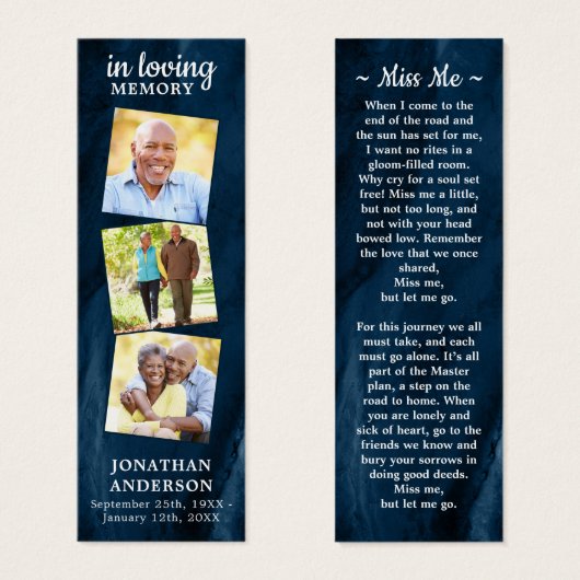 メモリアル3写真葬式祈りの言葉ブックマークブルー (正面&裏面)