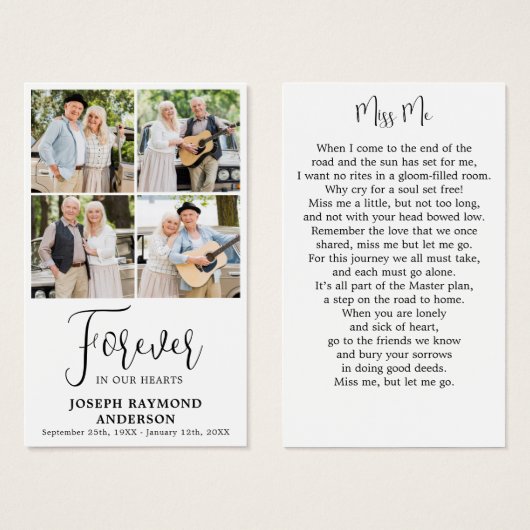 メモリアル4フォトコラージュ葬儀祈りの言葉カード (正面&裏面)