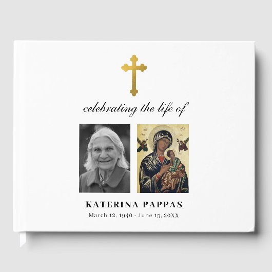 メモリアル・ギリシャ正教会の写真葬儀クロス ゲストブック (正面)