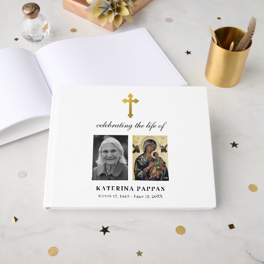 メモリアル・ギリシャ正教会の写真葬儀クロス ゲストブック (正面見開き)