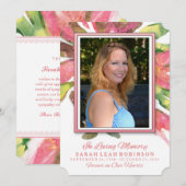 メモリアル フォト ありがとう - ピンクの水彩の飛沫 招待状 (正面/裏面)