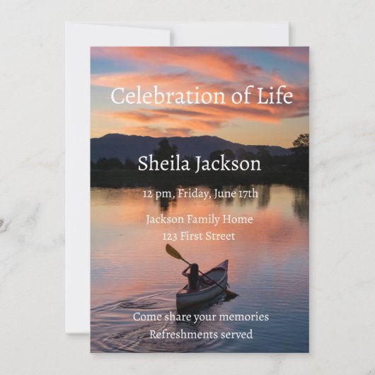 メモリアル フォト カヤック カヤッキング パドリング 湖 夕焼け 招待状 (正面)