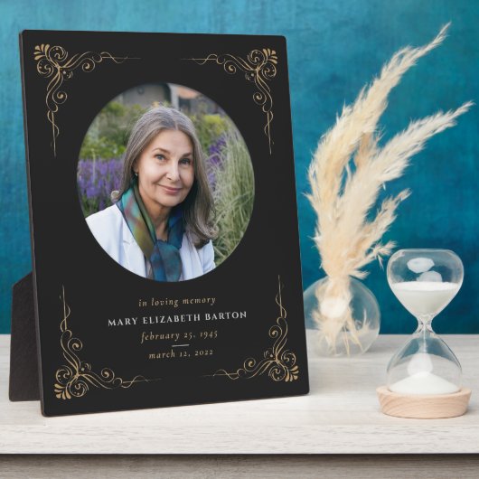 メモリアル フォト ブラック ゴールド デコレーション フォトプラーク (側面)