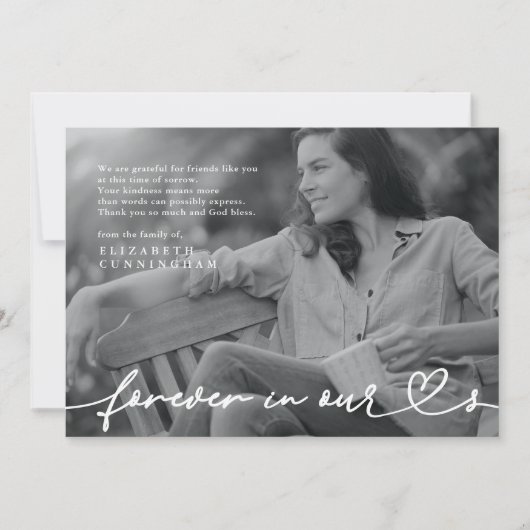 メモリアル・フォーエバーシンプルハートモダン写真 サンキューカード (正面)