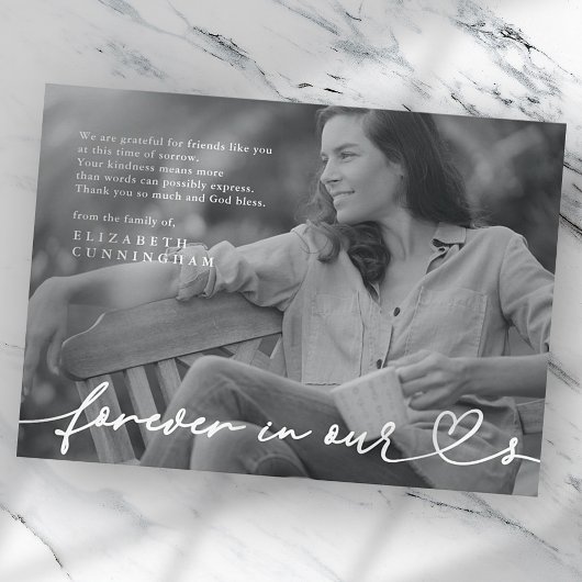 メモリアル・フォーエバーシンプルハートモダン写真 サンキューカード