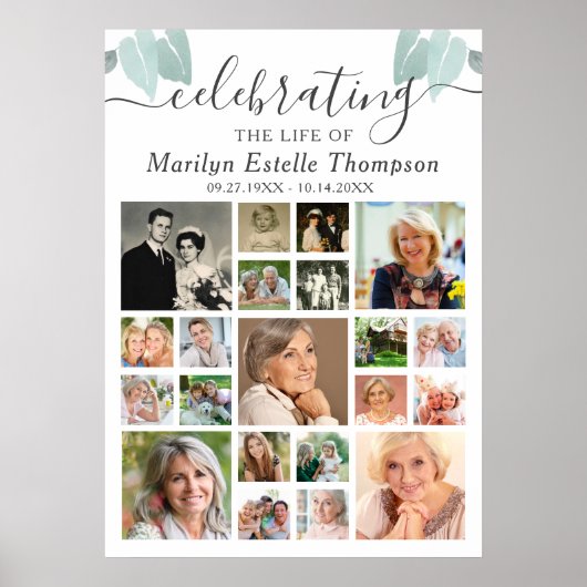 メモリアル ボタニカル ハート リーブス 21 フォト コラージュ ポスター (正面)