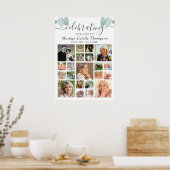 メモリアル ボタニカル ハート リーブス 21 フォト コラージュ ポスター (キッチン)