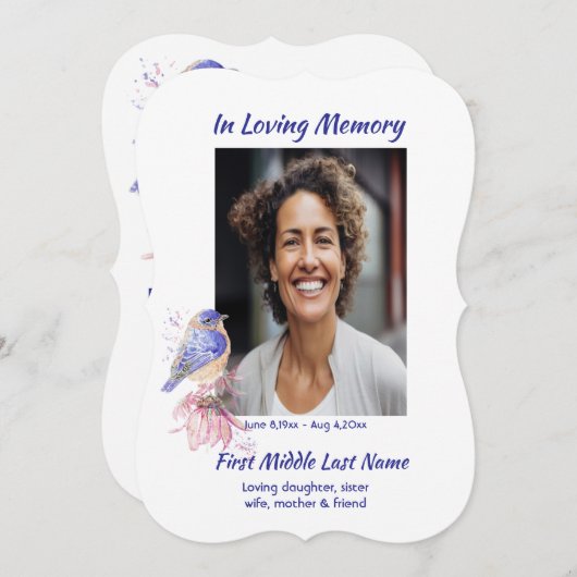 メモリアル，生命のお祝い，サービスBluebard 招待状 (正面/裏面)