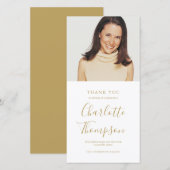 メモリアル 葬儀 エレガント ゴールド スクリプト フォト サンキューカード (正面/裏面)