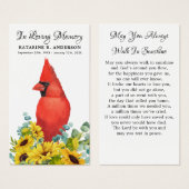 メモリアル（鳥）ショウジョウコウカンチョウひまわり葬式祈りの言葉カード (正面&裏面)