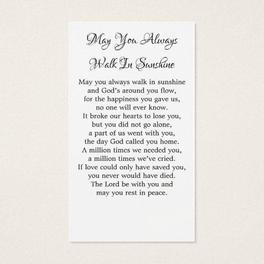 メモリアル（鳥）ショウジョウコウカンチョウひまわり葬式祈りの言葉カード (裏面)