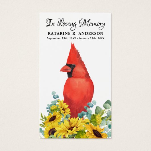 メモリアル（鳥）ショウジョウコウカンチョウひまわり葬式祈りの言葉カード (正面)