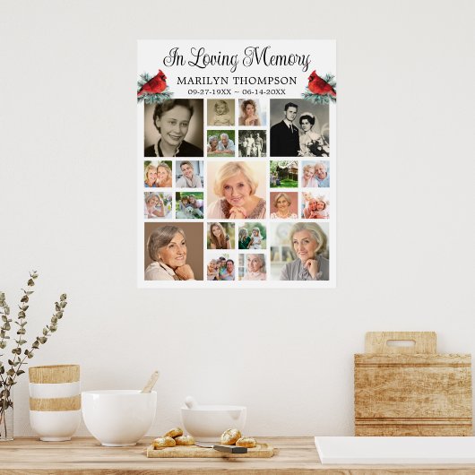 メモリアル(鳥)ショウジョウコウカンチョウパイン21フォトコラージュ ポスター (キッチン)