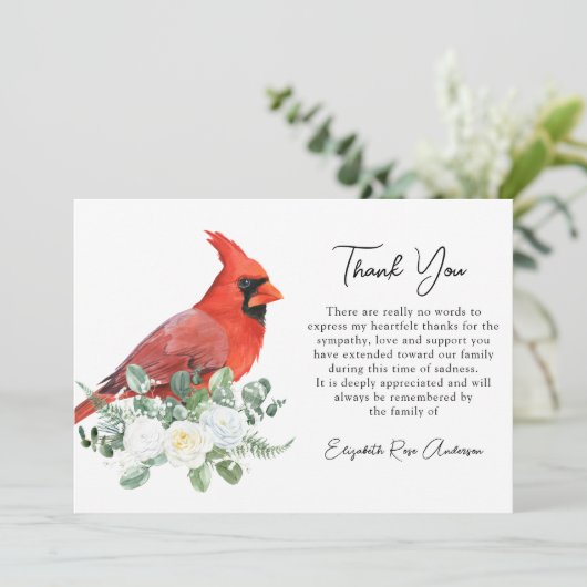 メモリアル（鳥）ショウジョウコウカンチョウフローラモダン悔やみや弔慰葬儀 サンキューカード (スタンド正面)