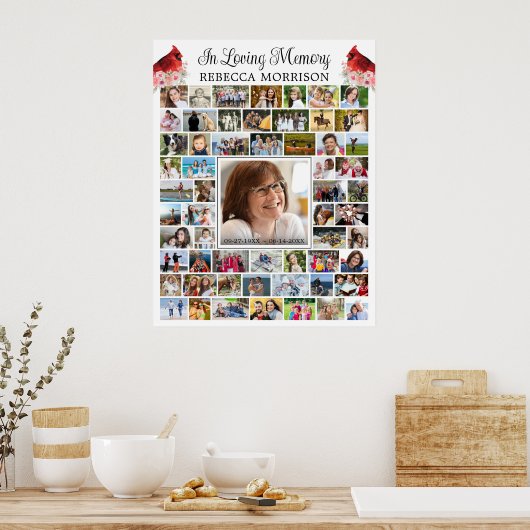 メモリアル(鳥)ショウジョウコウカンチョウ59フォトコラージスクリプト ポスター (キッチン)