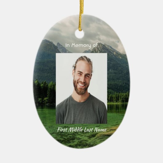 メモリアル・ keepsake マウンテン・レイク・ランドスケープ セラミックオーナメント (正面)