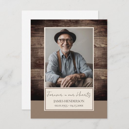 メモリアルRusitc木材フォト葬儀キープサケ 招待状 (正面/裏面)