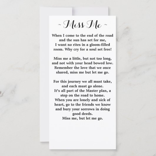 メモリエレガントフローラフォト祈りの言葉ブックマークカード (裏面)