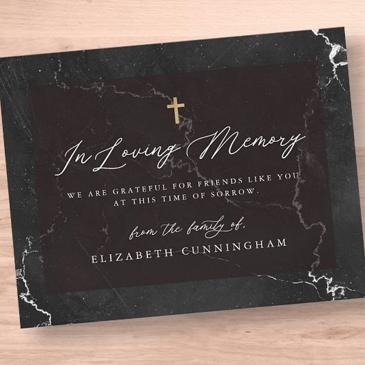 メモリエレガントー白黒シンプル十字架フェイク サンキューカード