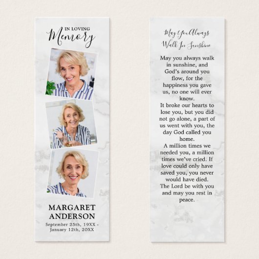 メモリエレガントー3写真葬儀祈りの言葉ブックマーク (正面&裏面)