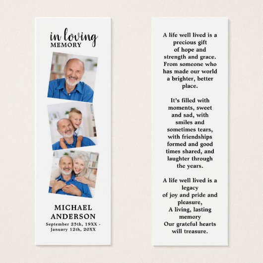 メモリエレガントー3写真葬式祈りの言葉ブックマーク (正面&裏面)