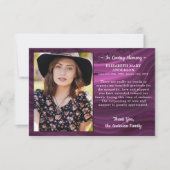 メモリカスタムアル写真パープル大理石葬儀 サンキューカード (正面)