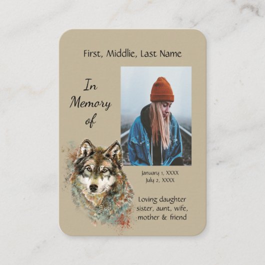 メモリカードウォーター色オオカミ動物 名刺 (正面)