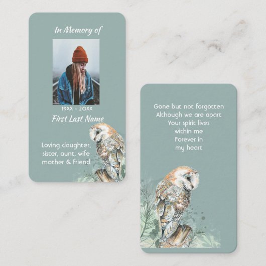 メモリカードウォーター色バーンフクロウ鳥 名刺 (正面/裏面)