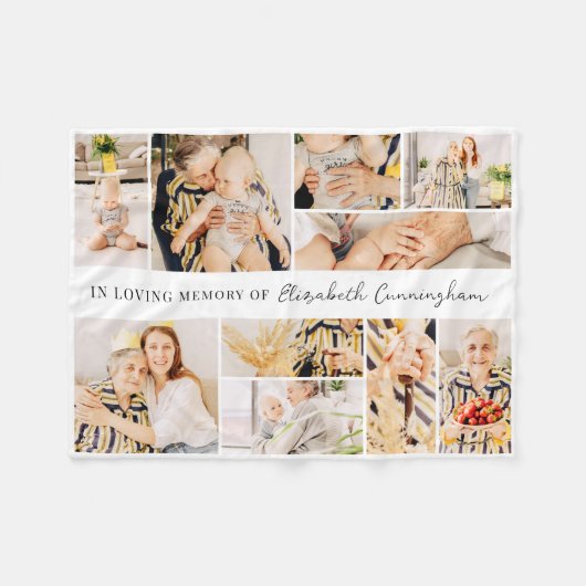 メモリシンプルアルモダンミニマル10フォトコラージュ フリースブランケット (正面(横))