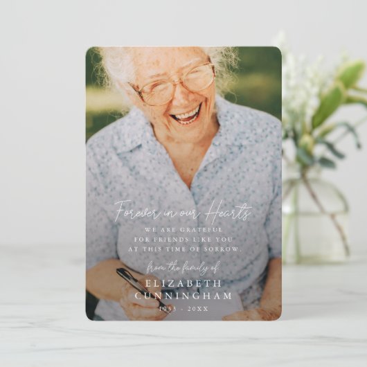 メモリシンプルーモダン・フォーエバーハート写真 サンキューカード (スタンド正面)