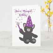 . .メモリックな誕生日でかわいい猫の魔法使い カード (黄色い花)
