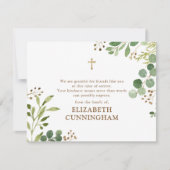 メモリモダンアル水彩の葉の金ゴールドクロス サンキューカード (正面)