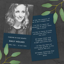 メモリモダンアル |ネイビーブルー葬儀詩カード