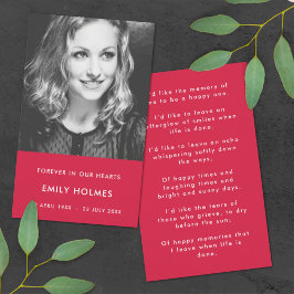 メモリモダンアル |ピンクの葬儀詩または祈りの言葉カード