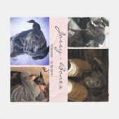 メモリモダンーペットフォトコラージュ赤面ピンク フリースブランケット (正面(横))