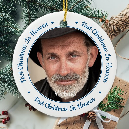 メモリモダンー2写真初めてのクリスマスイン天国 セラミックオーナメント