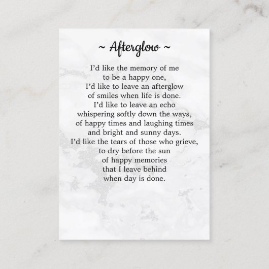 メモリモダンー3写真葬式祈りの言葉カード大理石 コーリングカード (裏面)