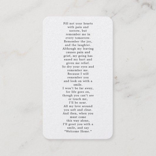 メモリモダンー3写真葬式祈りの言葉ブックマーク 名刺 (裏面)