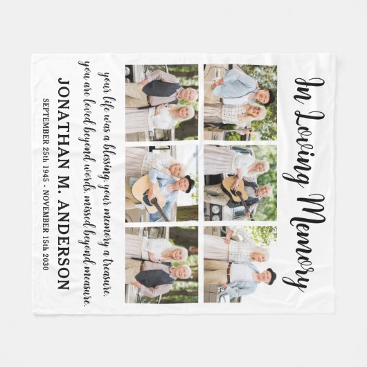 メモリモダンー6パーソナライズされた写真記憶 フリースブランケット (正面(横))