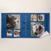 メモリーズクラシックブルーモノグラム6フォトコラージュ ビーチタオル (正面)