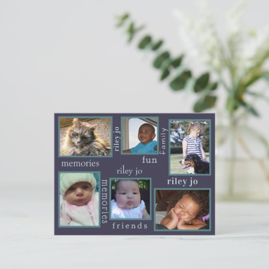 メモリーズネービーブルーアニー大事な行事6フォトコラージュ ポストカード (スタンド正面)